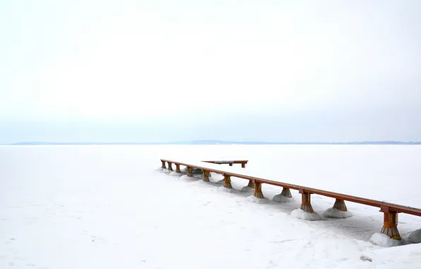 Картинка white, lake, snow, frozen, pier