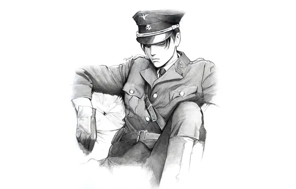 Взгляд, рисунок, арт, форма, фуражка, Атака Титанов, Shingeki No Kyojin, строгий