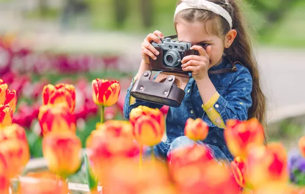 Цветы, природа, настроение, весна, фотоаппарат, девочка, тюльпаны, Валентин Вальков