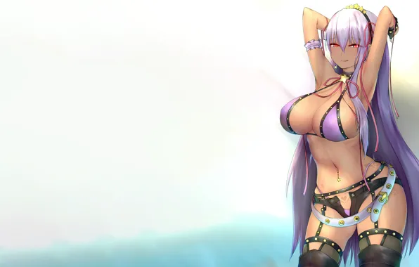 Girl, sexy, cleavage, shorts, panties, thighhighs, long hair, boobs