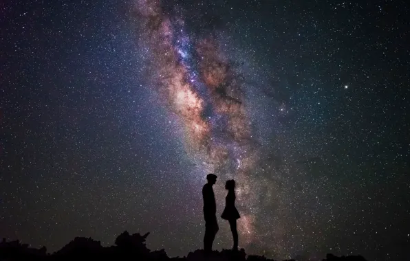 Картинка ночь, звёзды, пара, силуэты, Isaac Gautschi, astrophotograpy