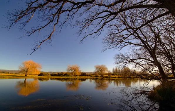 Картинка осень, небо, деревья, река