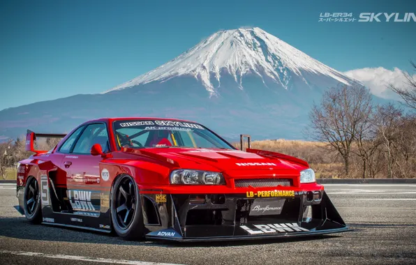 Car, nismo, liberty walk, mount fuji, nissan skyline r34