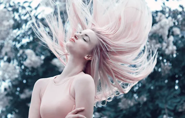 Картинка девушка, поза, розовые волосы