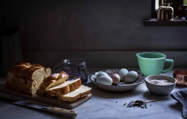 Eggs, sugar, bread