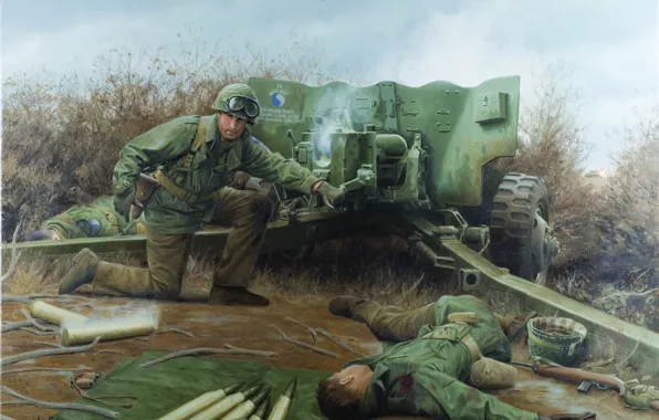 Солдаты, пушка, Germany, 1944, Bourheim, November 26, Lightning at Bourheim by Larry Selman