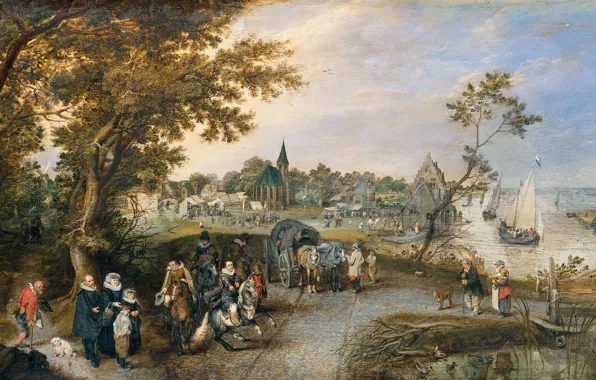 Масло, картина, 1615, Адриан ван де Венне, Adriaen van de Venne, Пейзаж с Фигурами и …