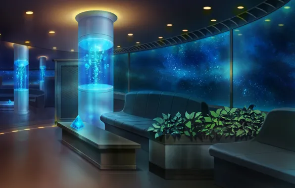 Картинка вода, комната, диван, арт, аквариумы, ёмкость, tomose shunsaku, reminiscence