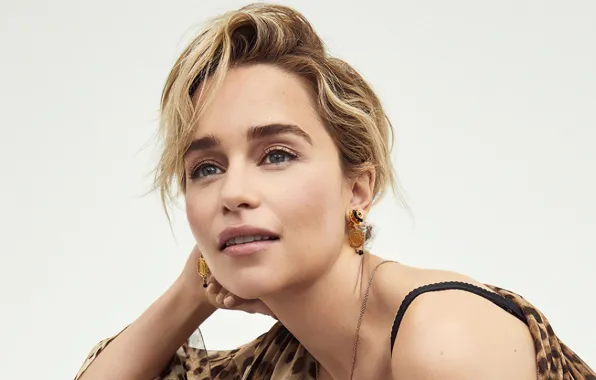 Взгляд, девушка, лицо, улыбка, серьги, актриса, Emilia Clarke