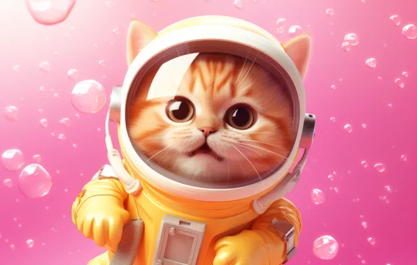 Кошка, взгляд, стекло, космос, полет, поза, котенок, портрет