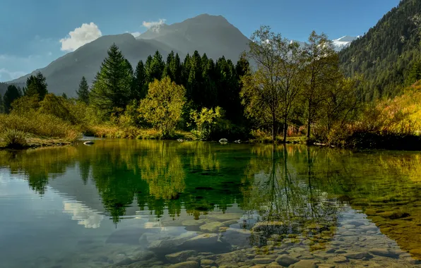 Картинка осень, лес, горы, природа, озеро