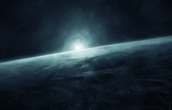 Восход, Звезды, Планета, Космос, Звезда, Fantasy, Арт, Space