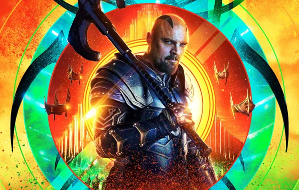 Постер, секира, Карл Урбан, Karl Urban, Thor: Ragnarok, Тор: Рагнарёк, Палач, Скурдж