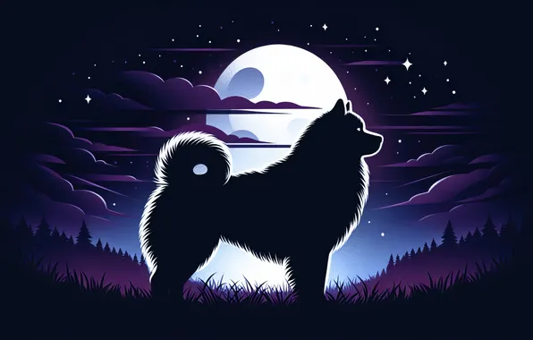 Картинка alaskan, moonlit, malamute