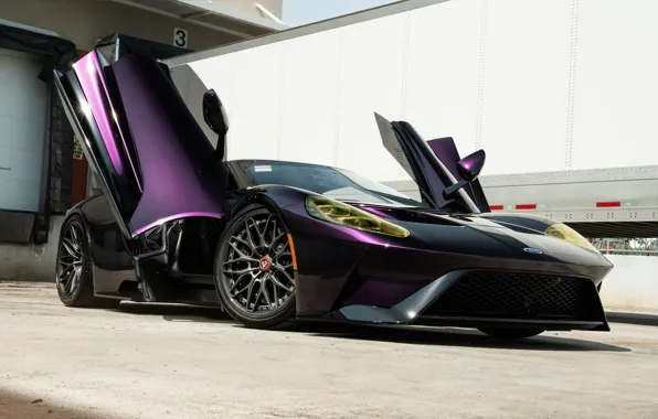 Картинка Ford, Ford GT, Purple, Open Doors