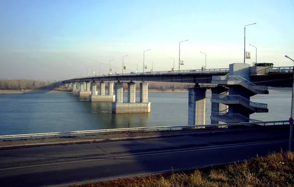 Дорога, Город, Река, Опоры, Барнаул, Новый мост, Обь