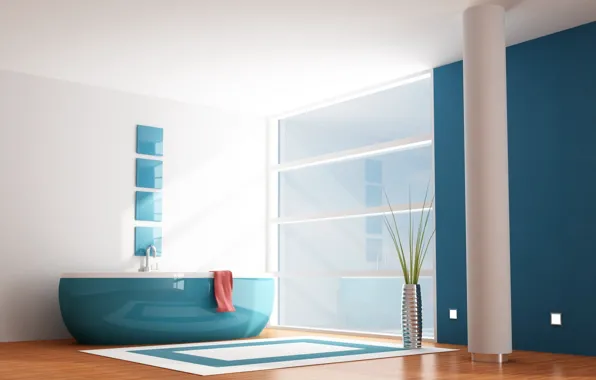 Картинка комната, голубой, интерьер, ванна, квартира