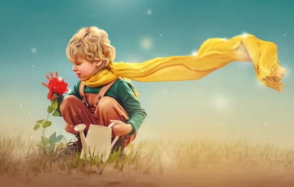 Картинка цветок, роза, мальчик, шарф, лейка, ребёнок, фотоарт, Ксения Лысенкова