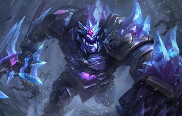 Снег, люди, фэнтези, битва, League of Legends, Sion, Riot Games