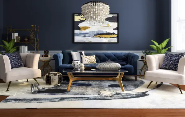 Дизайн, стиль, интерьер, картина, кресла, софа, гостиная, Midcentury living room