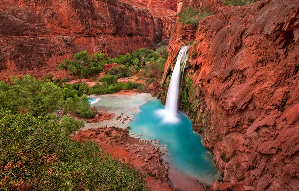 Картинка природа, река, водопад, каньон, Havasu Falls