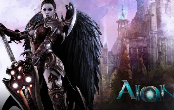 Девушка, ангел, меч, MMORPG, Aoin