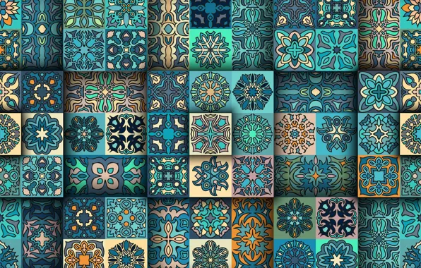 Синий, фон, узор, текстура, квадраты, орнамент