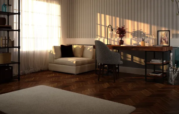Уют, комната, обстановка, Home Office, Soothing afternoon, estudio moderno ajuste