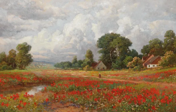 Картинка Alois Arnegger, Поле маков, Austrian painter, австрийский живописец, oil on board, Алоис Арнеггер, Field of …