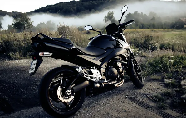 Картинка трава, фон, черный, дым, Мотоцикл, gsr600