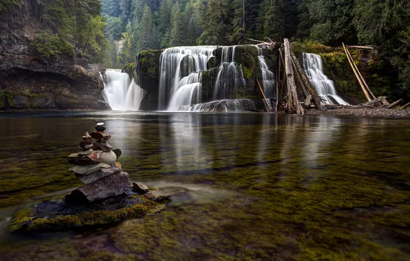 Лес, природа, река, водпад