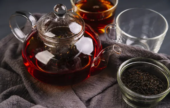 Стекло, чай, чайник, чашка, заварка, tea, black tea