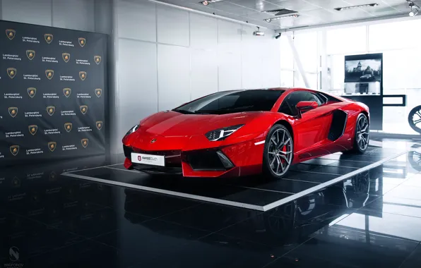 Red, lamborghini, aventador