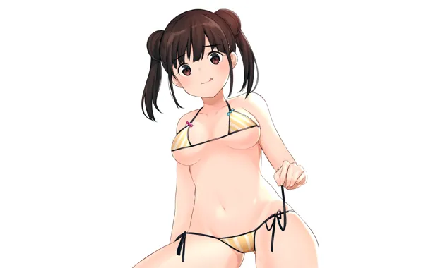 Girl, sexy, long hair, brown hair, brown eyes, boobs, anime, beautiful