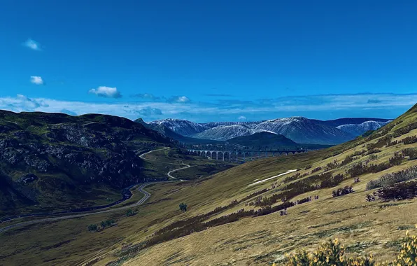 HDR, Clouds, Sky, Landscape, Bridge, Mountain, Street, Scotland