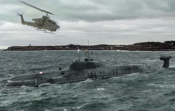 Море, субмарина, вертолет
