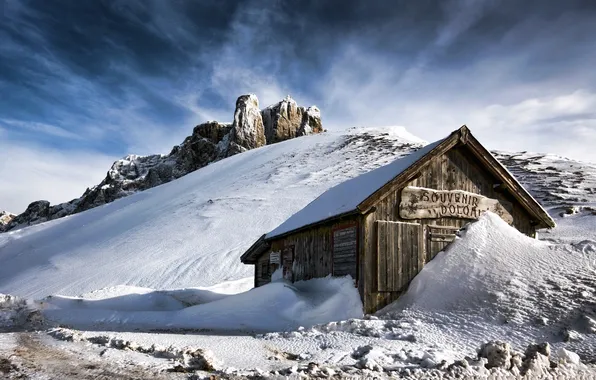 Картинка house, cabin, snowy mountains