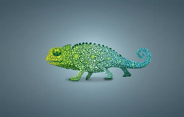 Картинка зеленый, хамелеон, ящер, светлый фон, chameleon