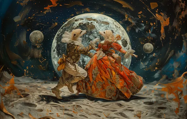 Собаки, космос, планеты, планета, танец, сурикаты, платье, фэнтези