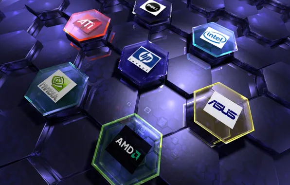 Nvidia, AMD, internet, intel, ATI, art, логотипы, Hi-Tech