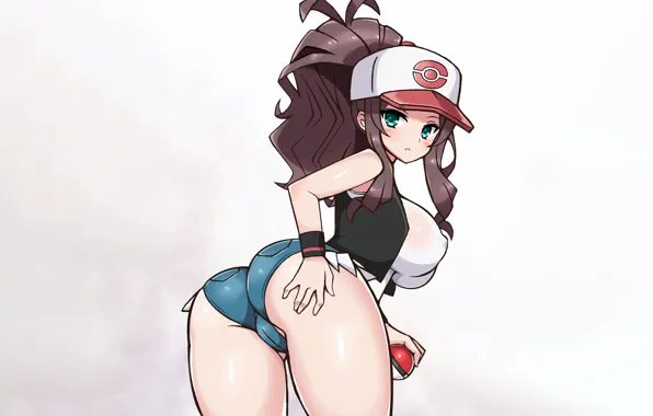 Girl, sexy, ass, shorts, erect nipples, green eyes, long hair, brown hair