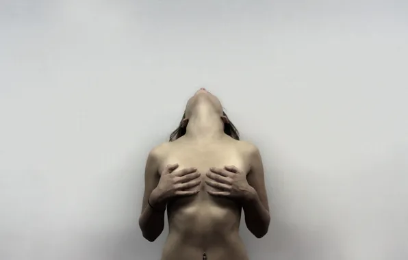 Girl, wall, woman, model, brunette, body, piercing, belly