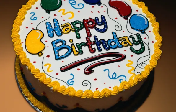 Картинка Happy Birthday, Торт, Воздушные Шарики, С Днём Рождения