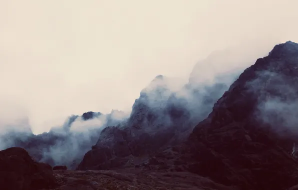 Mountains, clouds, peaks
