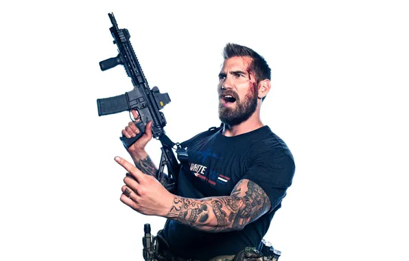Cinema, skull, gun, blood, weapon, man, movie, tatoo