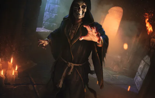Ночь, человек, череп, рука, арт, The Elder Scrolls Legends