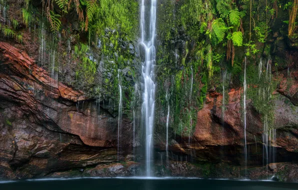 Картинка скала, водопад, Португалия, каскад, Portugal, Madeira Island, Остров Мадейра