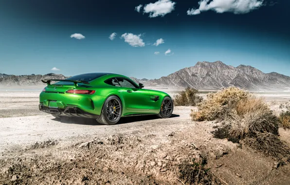 Дорога, небо, пейзаж, горы, дизайн, зеленый, Mercedes GTR