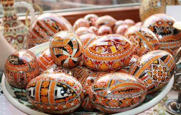 Праздник, узор, блеск, яйца, весна, тарелка, Пасха, орнамент