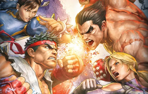 Fighting, Бойцы, Street Fighter X Tekken, Tekken, Mishima Kazuya, Street Fighter, Чуньли, Nina Williams